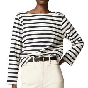 J. Crew Long Sleeve Boatneck T-Shirt Mariner Jersey White Navy Blue Stripe XL